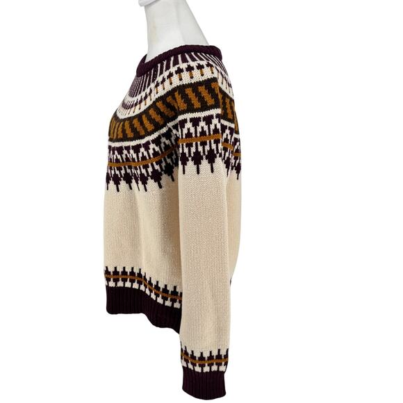 ✨ Tory Burch 100% Wool Fair Isle Sweater – Burgundy/Cream/Mustard – Size XL ✨ - Picture 2 of 12